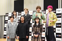 「オールナイトニッポンX」のパーソナリティを務める（後列左から緑黄色社会の長屋晴子、JO1の白岩瑠姫、EXIT。「オールナイトニッポン」のパーソナリティを務める（前列左から）Creepy Nuts、乃木坂46の久保史緒里。