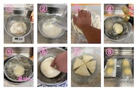 大鶴肥満によるピザ生地作りの様子。