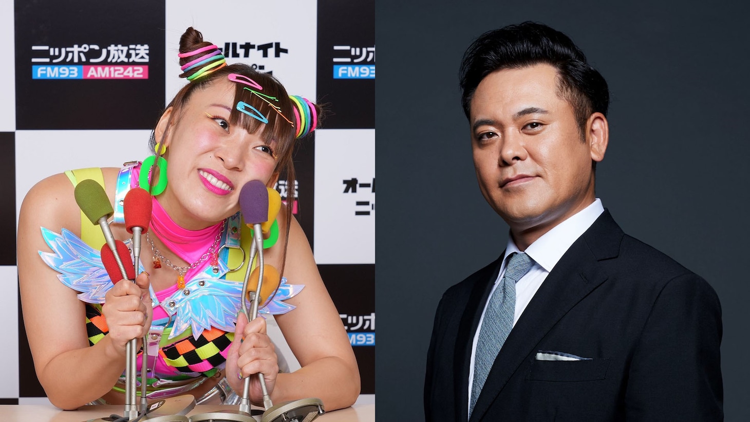 フワちゃん（左）と、くりぃむしちゅー有田（右）。