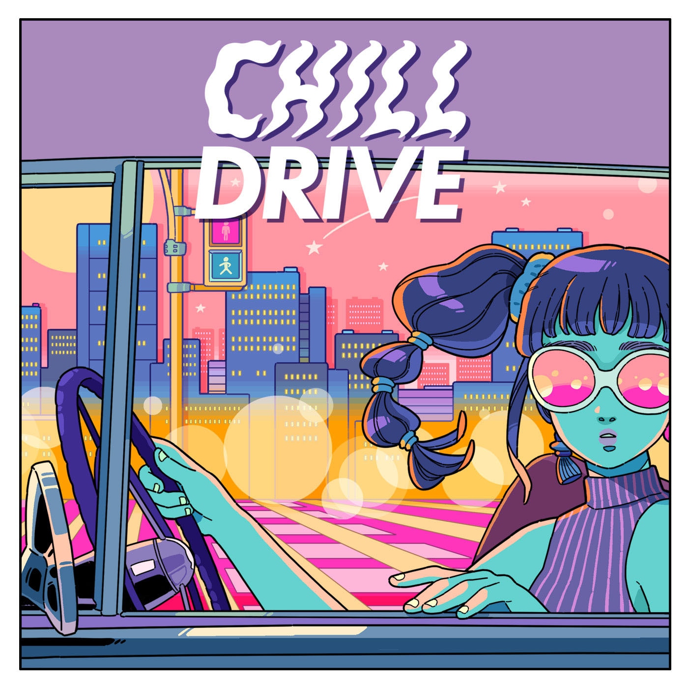 「CHILL DRIVE-チル・ドライブ-」のイラスト、ロゴはイラストレーターUtomaruが手がけた。音楽はWang Dang Doodle。