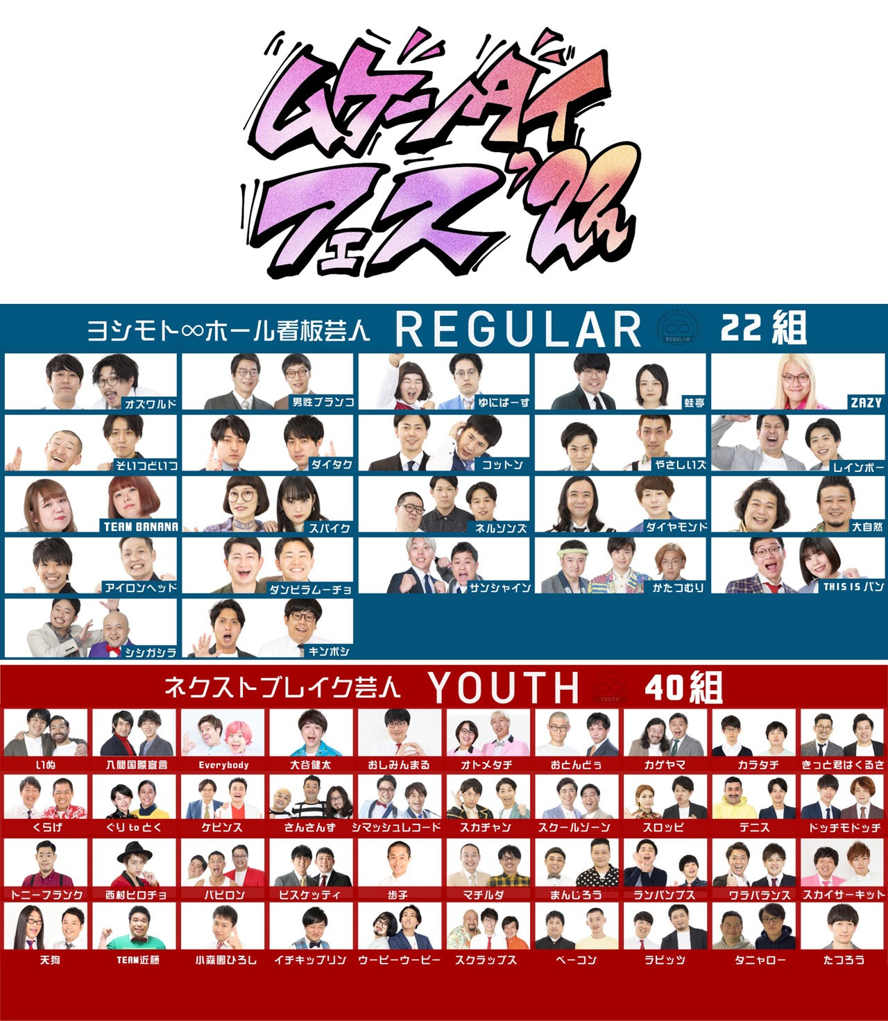 「ムゲンダイフェス’22」に出演予定のムゲンダイレギュラーとムゲンダイユースのメンバー。