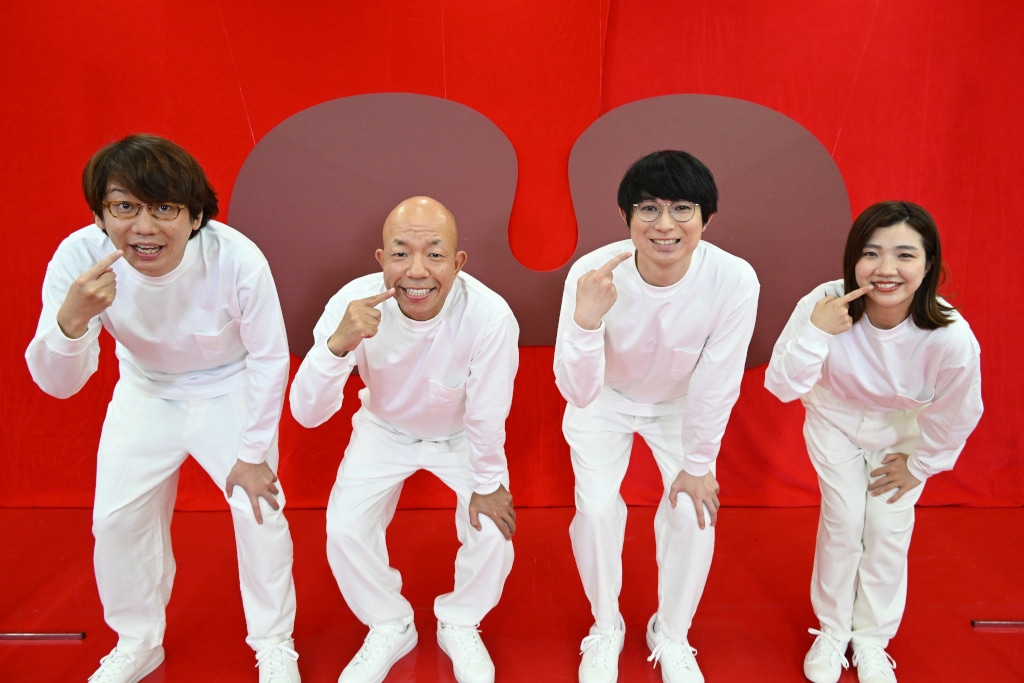 「歯無しのグルメ」でオーディオコメンタリーに登場する（左から）三四郎・小宮、バイきんぐ小峠、空気階段・水川かたまり、3時のヒロイン福田。(c)TBS
