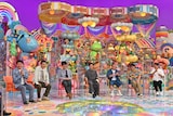 左から、ダチョウ倶楽部のジモンと肥後、土田晃之、有吉弘行、出川哲朗、カンニング竹山、デンジャラス安田。(c)テレビ朝日