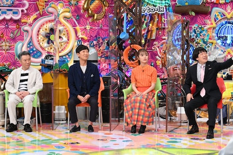 左から、モンスターエンジン西森、東京03飯塚、内田理央、蛍原徹。(c)テレビ朝日