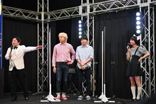 記者会見で意気込みを語る（左から）ニッポンの社長・ケツ、フースーヤ、白桃ピーチよぴぴ、