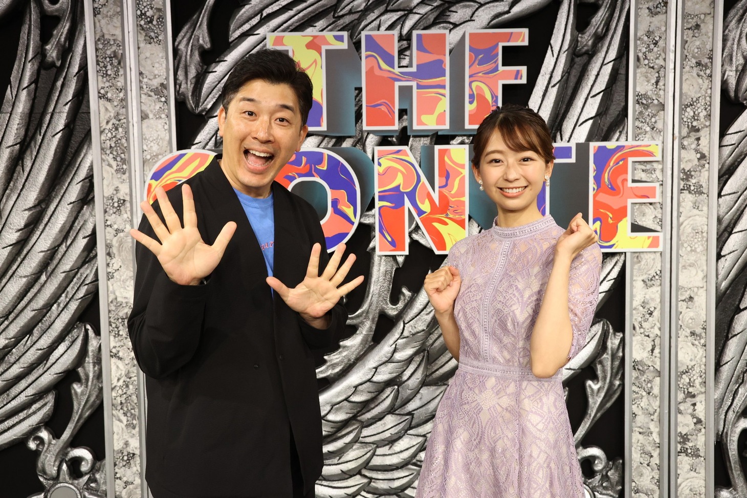 「THE CONTEへの道」MCのあべこうじと小室瑛莉子アナ。(c)フジテレビ