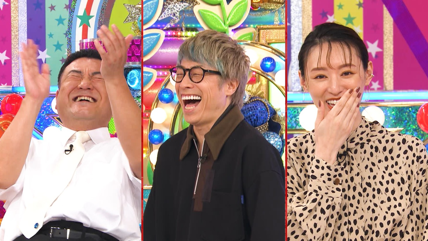 左から、アンタッチャブル山崎、ロンドンブーツ1号2号・田村淳、栗山千明。(c)テレビ朝日