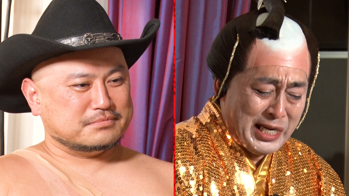 「ロンドンハーツ M-1ファイナリストってどんな人？ キャラ掘りドッキリ2時間SP」に出演する（左から）ハリウッドザコシショウ、錦鯉・長谷川。(c)テレビ朝日