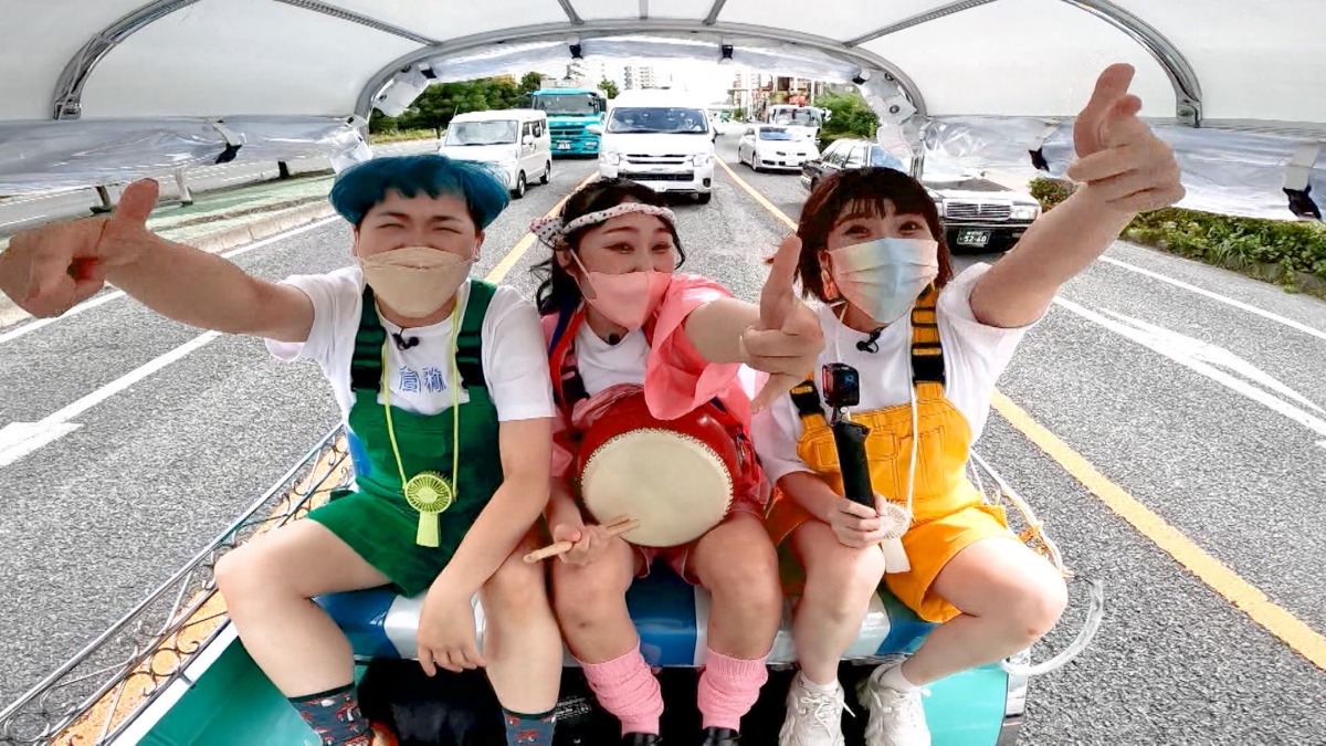 「行列GET旅」に出演する（左から）きのこちゃん、はっぴちゃん。、危険物てぃらてぃら・ちなてい。(c)TBS