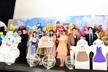 「映画デリシャスパーティ♡プリキュア 夢みる♡お子さまランチ！」完成披露イベントに登壇した（左から）花江夏樹、清水理沙、茅野愛衣、菱川花菜、井口裕香、和牛。