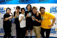 取材に応じた（左から）コウテイ、祇園・木崎、爆ノ介、ビスケットブラザーズ。