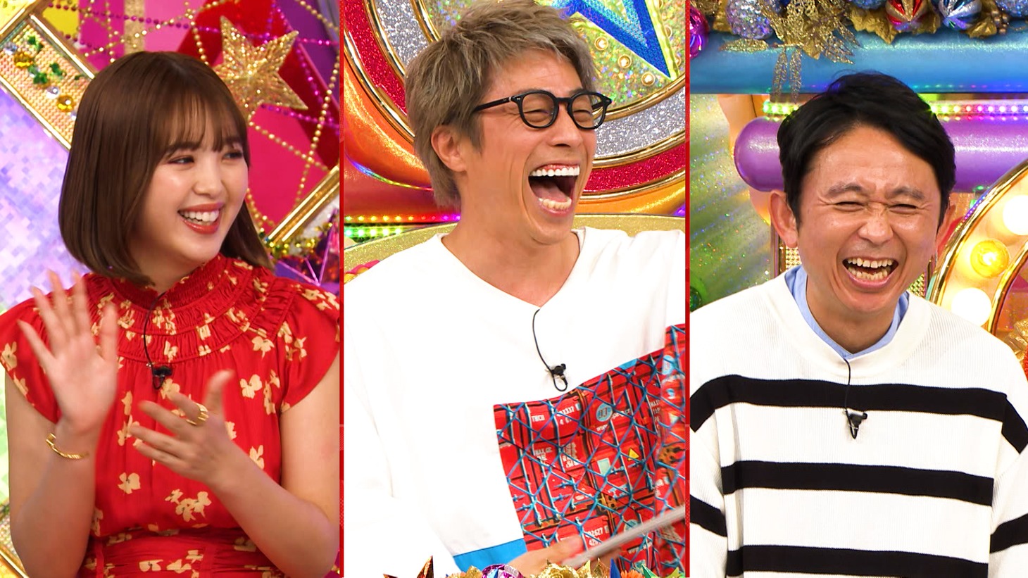 左から、藤田ニコル、ロンドンブーツ1号2号・田村淳、有吉弘行。(c)テレビ朝日