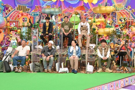 前列左から、バイきんぐ西村、ヒロシ、いとうあさこ、よゐこ濱口、後列左から、 阿諏訪泰義、 とろサーモン村田、 たけだバーベキュー。(c)テレビ朝日