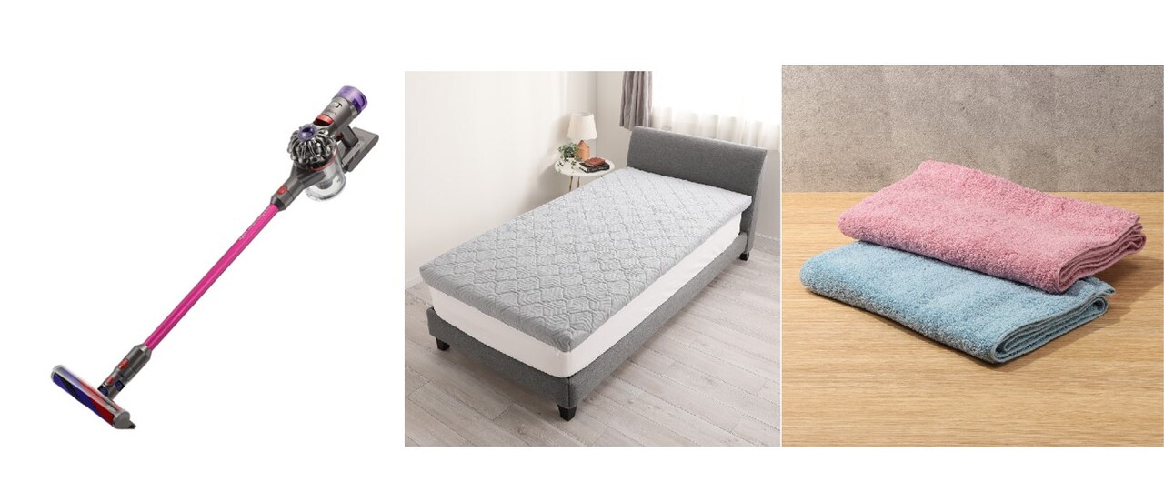 左から「ダイソン Dyson V8 Slim Fluffy」「ブレスエアー リガレス」「エアーかおる」。