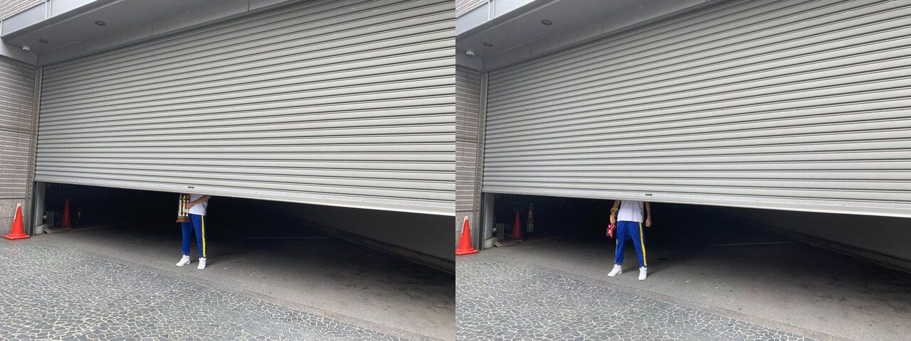 シャッターが開き、トロフィーを持ったネイビーズアフロみながわが現れる瞬間。