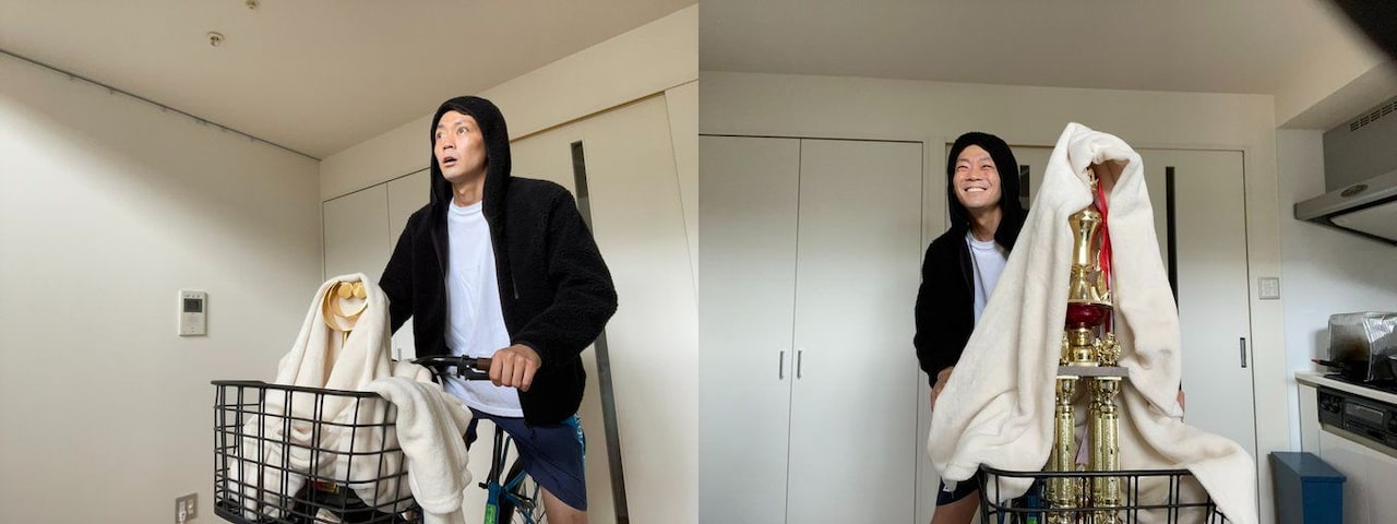 トロフィーとはずっと友達だというネイビーズアフロみながわ。