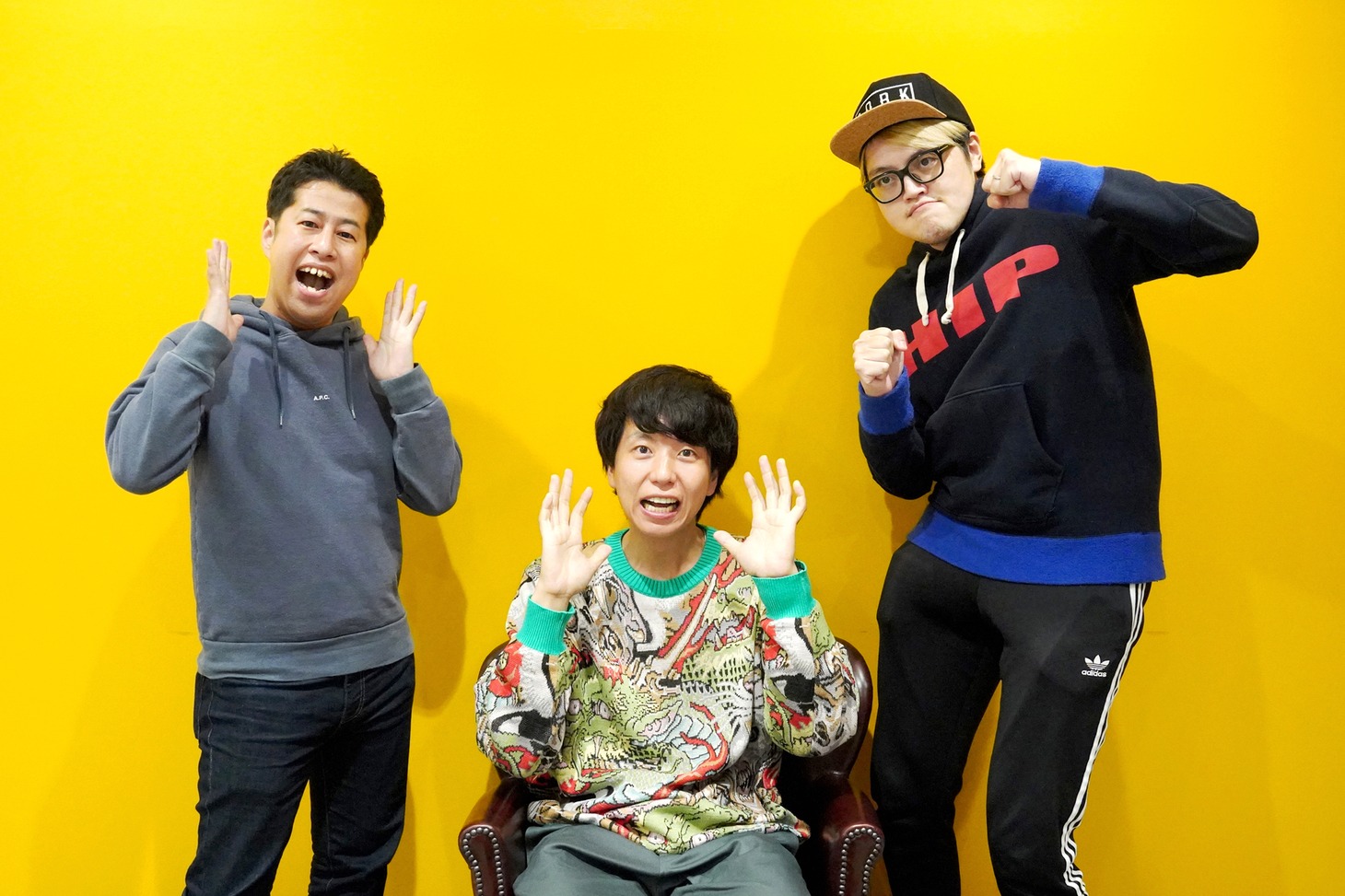 ニッポンの社長・辻と、ウエストランド井口（左）、飯塚大悟（右）。
