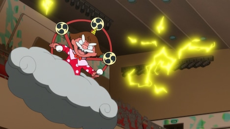 せいやが声を担当する「かみなりじじい」が登場するワンシーン。