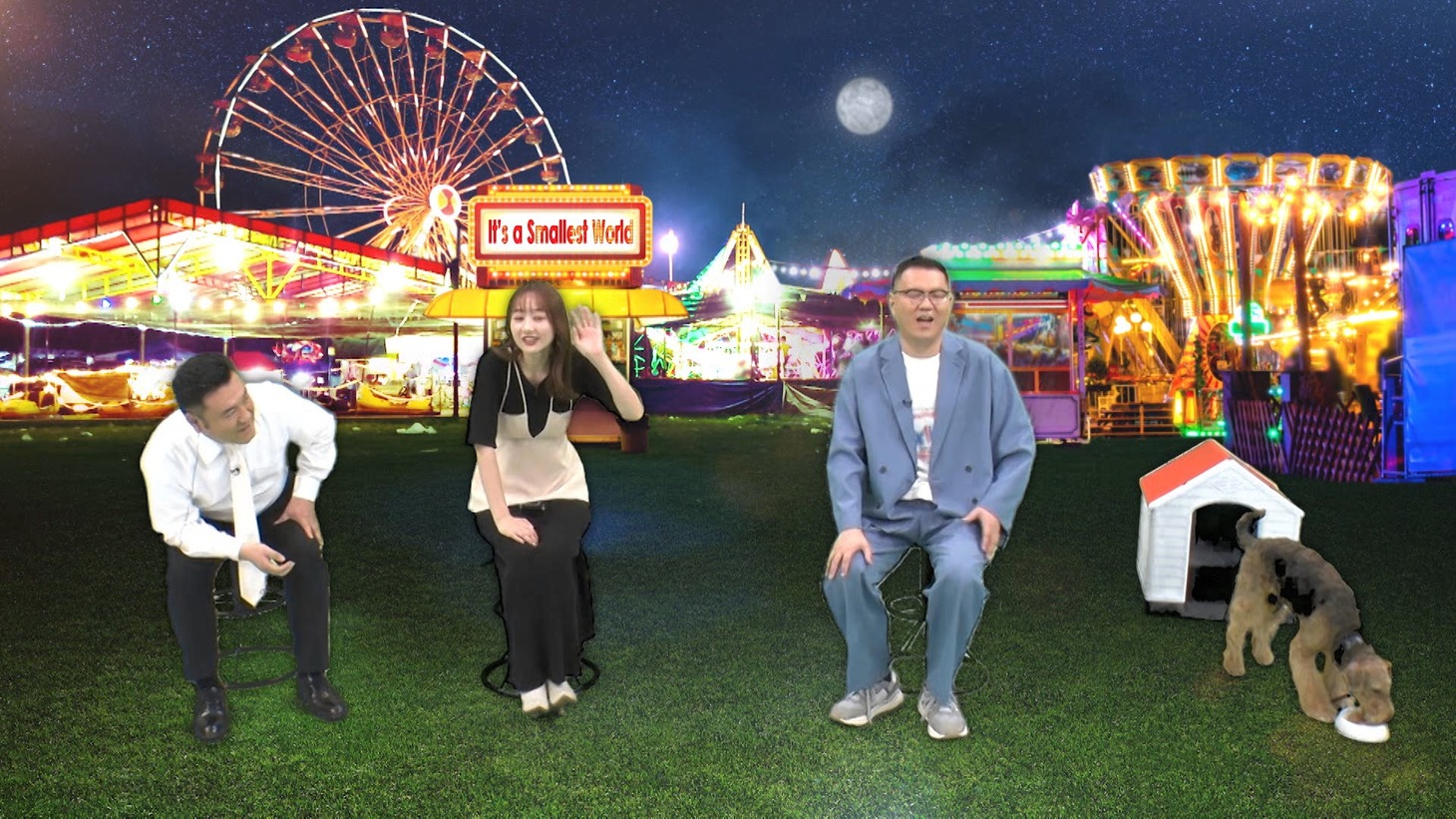 左から、アンタッチャブル山崎、高田秋、シソンヌ長谷川、エアデール・テリアのレノン。(c)テレビ朝日