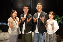 「THEスピリット ～闘魂レスラー発掘プロジェクト～」に出演する（左から）みちょぱ、シソンヌ長谷川、オカダ・カズチカ、豊崎由里絵。(c)フジテレビ