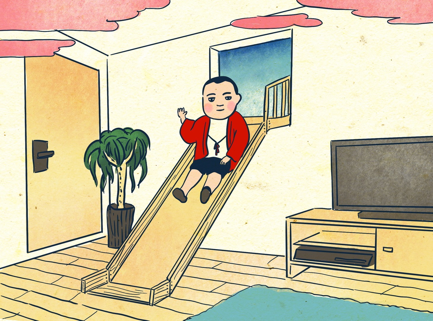「北斎のお部屋探し九十三景 by at home」に登場するイラスト。