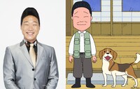 ANZEN漫才みやぞん（左）と、「ちびまる子ちゃん」に登場する宮ちゃん、犬のラブ。(c)さくらプロダクション/日本アニメーション