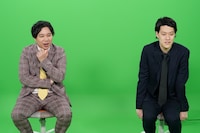 「『いいね！偉人のサムネイル』あの三英傑がバズっちゃったSP」MCの霜降り明星。(c)中京テレビ
