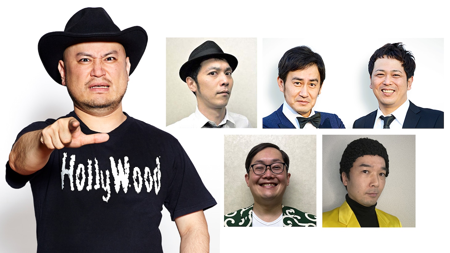 ハリウッドザコシショウのDVD発売記念トークライブに出演する（左から時計回りに）ハリウッドザコシショウ、キャプテン渡辺、だーりんず、桐野安生、ゆっくんちゃん。