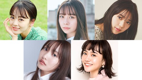 「人生ドラマ劇場『クロちゃんずラブ~やっぱり、愛だしん~』」でヒロイン役を務める(上段左から)伊原六花、田鍋梨々花、川津明日香、(下段左から)佐野ひなこ、松井愛莉。