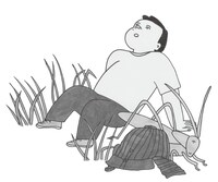 「名著の話 芭蕉も僕も盛っている」の挿絵。