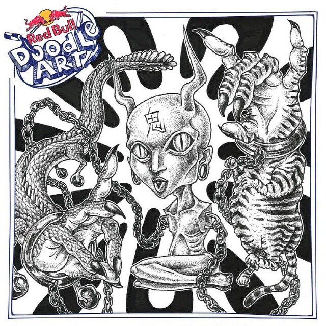 猫化粧・ギャンペイちゃんが「Red Bull Doodle Art 2023」に向けて描いた作品。