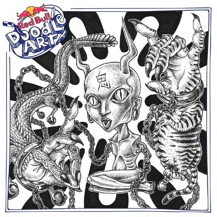 猫化粧・ギャンペイちゃんが「Red Bull Doodle Art 2023」に向けて描いた作品。