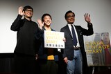 左から谷山武士監督、さらば青春の光・森田、光石研。