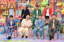 前列左から、千原兄弟、FUJIWARA藤本、ケンドーコバヤシ、後列左から、みなみかわ、モグライダー。(c)テレビ朝日