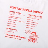 「ママタルト NEW HIMAN PIZZA TEE」のバックプリント。