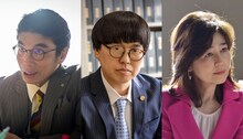 「弁護士ソドム」より、（左から）片桐仁扮する栗原浩二、ジェラードンかみちぃ扮する衛藤賢一、石野真子扮する井手口法子。