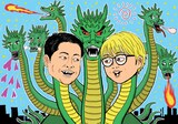 2023年5月～2024年4月まで使用した「今月のお笑い」ヘッダー画像（イラスト：清野とおる）
