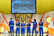「マジで勘弁！けびた君」「カベポスター・天才ピアニスト・フースーヤのワチャラチャ忍忍」合同記者会見の様子。