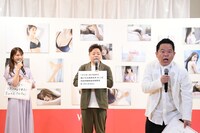 無反応の報道陣に「なんやねーん！」とダイアン津田（右）。