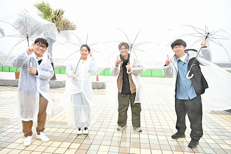 千葉県いすみ市を訪れる(左から)ずん飯尾、山之内すず、大久保嘉人、三四郎・小宮。(c)HBC