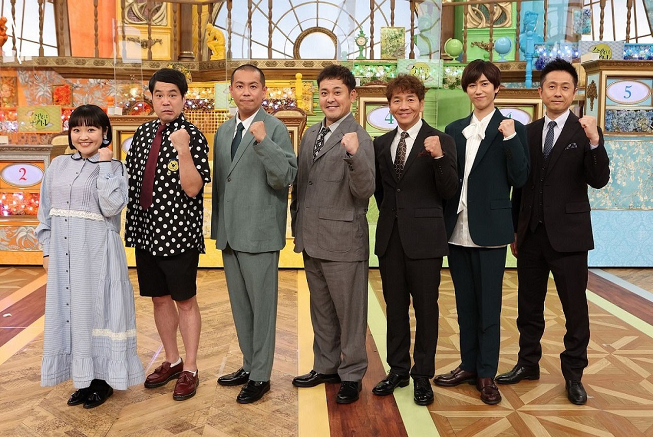 「ナゾトレ川柳」企画に出演する（左から）柳原可奈子、タカアンドトシ、くりぃむしちゅー、阿部亮平、 ロザン宇治原。(c)フジテレビ