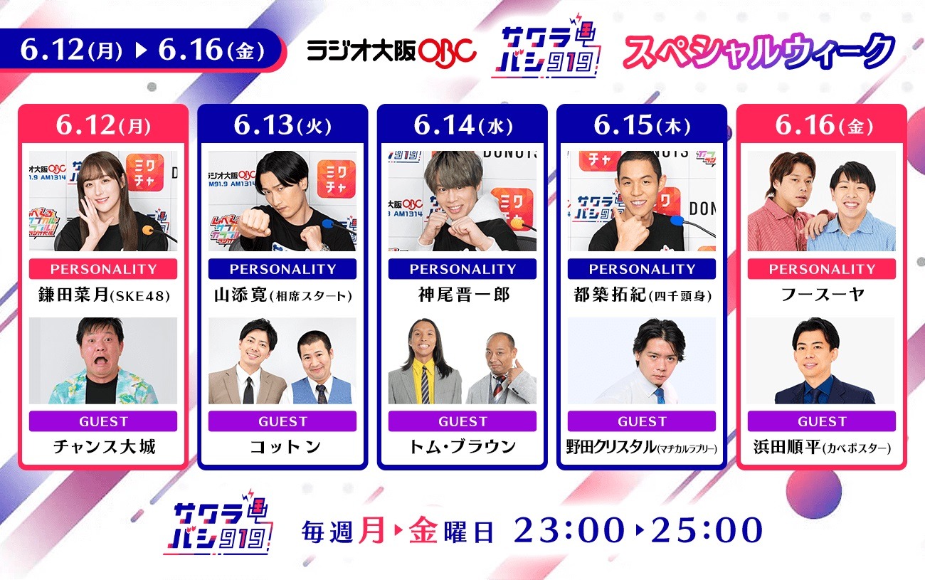 「サクラバシ919」スペシャルウィークのパーソナリティとゲスト一覧。