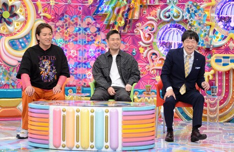 左から、狩野英孝、品川庄司・品川、蛍原徹。(c)テレビ朝日
