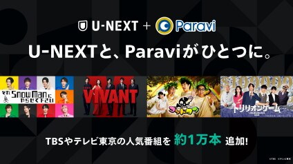 U-NEXTとParaviのサービス統合のイメージ。