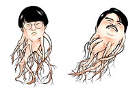 古谷実が描き下ろした空気階段ツアー「無修正」グッズのイラスト。