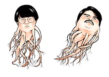 古谷実が描き下ろした空気階段ツアー「無修正」グッズのイラスト。