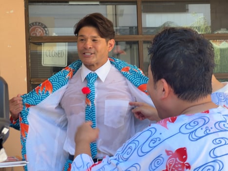 汗だくの照英とダイアン。