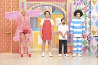 「有吉クイズ」で力比べをする（左から）ZAZY、クールポコ。せんちゃん、いぬ太田、ビックスモールン・ゴン。(c)テレビ朝日