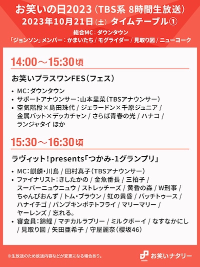 「お笑いの日2023」タイムテーブル①
