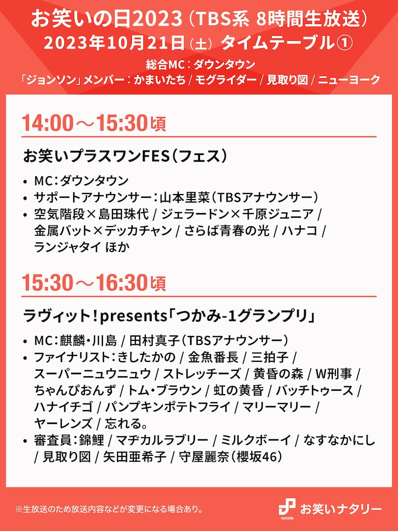 「お笑いの日2023」タイムテーブル①